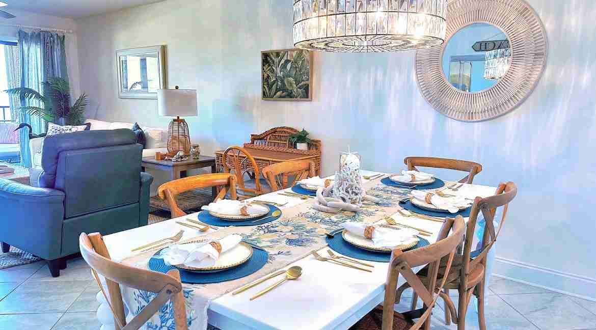 Stylish-Dining-Room-Pottery-Barn-Chandelier-Luxury-Condo-Hutchinson-Island-South